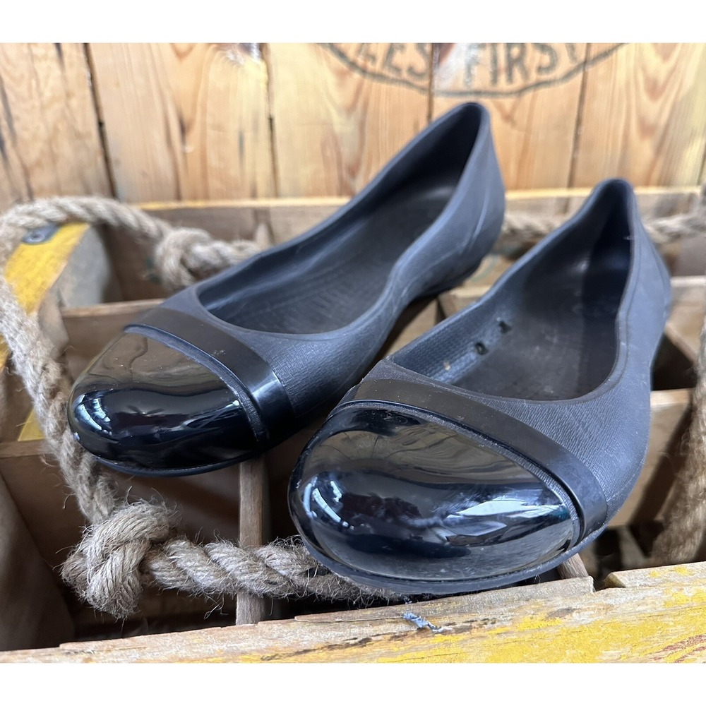 Crocs Cap Toe Ballet Flats Black Graphite Slip On Comfort Shoes Women's 7